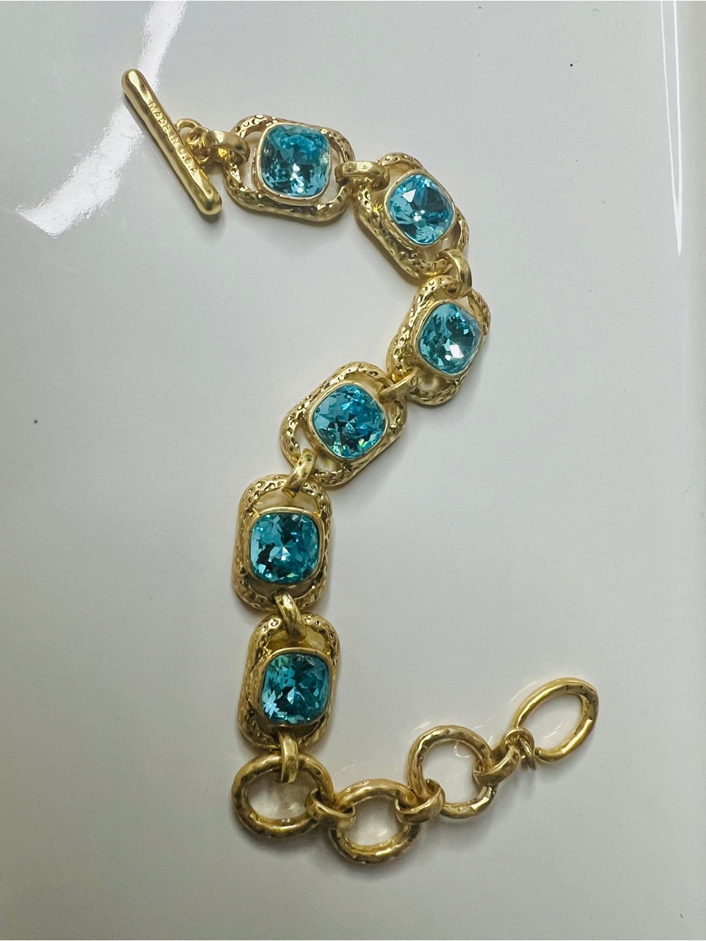 Oscar de la Renta Vintage Green Cryst Zircon Bracelet Genuine Gold Plated